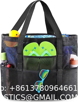 Mesh Beach Bag, Extra Large Beach Bags with 9 Pockets & Zipper Waterproof Lightweight Beach Tote for Beach/Pool Trip