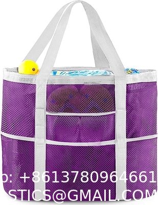 Mesh Beach Bag, Extra Large Beach Bags with 9 Pockets & Zipper Waterproof Lightweight Beach Tote for Beach/Pool Trip