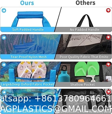Mesh Beach Bag, Extra Large Beach Bags with 9 Pockets & Zipper Waterproof Lightweight Beach Tote for Beach/Pool Trip