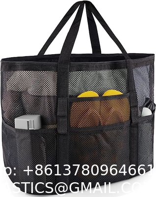 Mesh Beach Bag, Extra Large Beach Bags with 9 Pockets & Zipper Waterproof Lightweight Beach Tote for Beach/Pool Trip