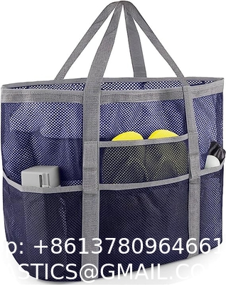 Mesh Beach Bag, Extra Large Beach Bags with 9 Pockets & Zipper Waterproof Lightweight Beach Tote for Beach/Pool Trip