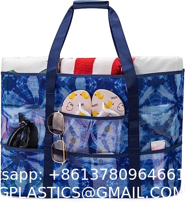 Mesh Beach Bag, Extra Large Beach Bags with 9 Pockets & Zipper Waterproof Lightweight Beach Tote for Beach/Pool Trip