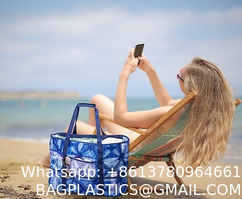 Mesh Beach Bag, Extra Large Beach Bags with 9 Pockets & Zipper Waterproof Lightweight Beach Tote for Beach/Pool Trip