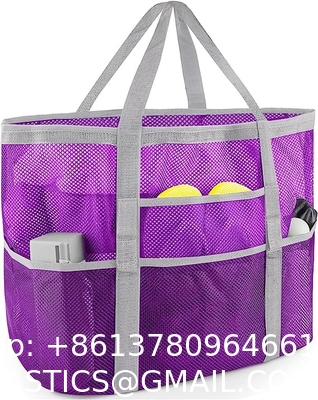 Mesh Beach Bag, Extra Large Beach Bags with 9 Pockets & Zipper Waterproof Lightweight Beach Tote for Beach/Pool Trip