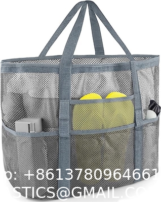 Mesh Beach Bag, Extra Large Beach Bags with 9 Pockets & Zipper Waterproof Lightweight Beach Tote for Beach/Pool Trip