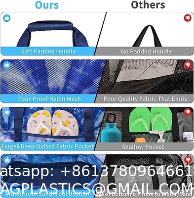 Mesh Beach Bag, Extra Large Beach Bags with 9 Pockets & Zipper Waterproof Lightweight Beach Tote for Beach/Pool Trip