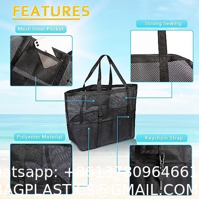 Mesh Beach Bag, Extra Large Beach Bags with 9 Pockets & Zipper Waterproof Lightweight Beach Tote for Beach/Pool Trip