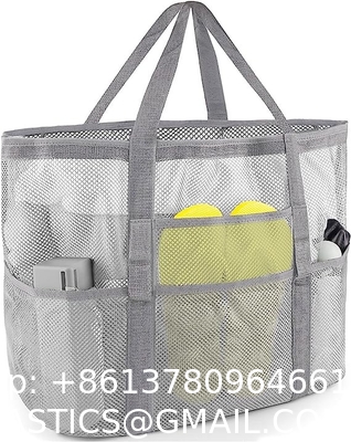 Mesh Beach Bag, Extra Large Beach Bags with 9 Pockets & Zipper Waterproof Lightweight Beach Tote for Beach/Pool Trip