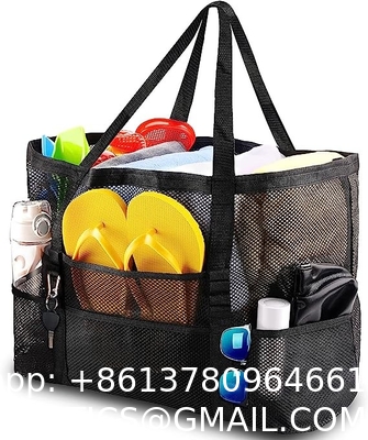 Mesh Beach Bag, Extra Large Beach Bags with 9 Pockets & Zipper Waterproof Lightweight Beach Tote for Beach/Pool Trip