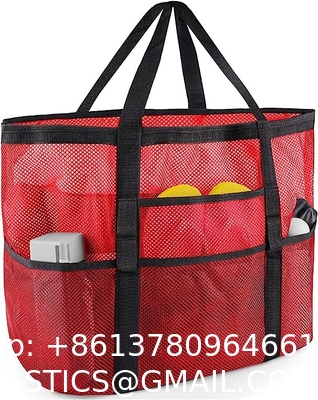 Mesh Beach Bag, Extra Large Beach Bags with 9 Pockets & Zipper Waterproof Lightweight Beach Tote for Beach/Pool Trip