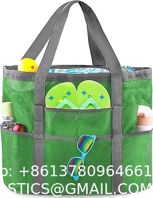 Mesh Beach Bag, Extra Large Beach Bags with 9 Pockets & Zipper Waterproof Lightweight Beach Tote for Beach/Pool Trip