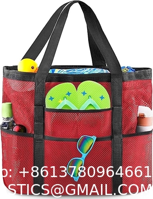 Mesh Beach Bag, Extra Large Beach Bags with 9 Pockets & Zipper Waterproof Lightweight Beach Tote for Beach/Pool Trip