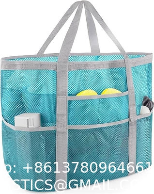 Mesh Beach Bag, Extra Large Beach Bags with 9 Pockets & Zipper Waterproof Lightweight Beach Tote for Beach/Pool Trip