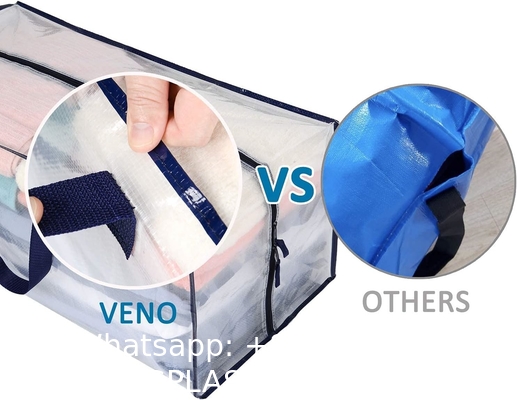 Heavy Duty Extra Large Clear Moving Bags W/Backpack Straps Strong Handles & Zippers, Storage Totes For Space Saving