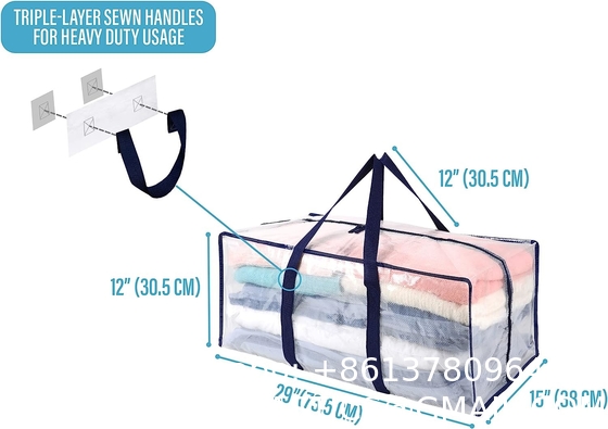 Heavy Duty Extra Large Clear Moving Bags W/Backpack Straps Strong Handles & Zippers, Storage Totes For Space Saving