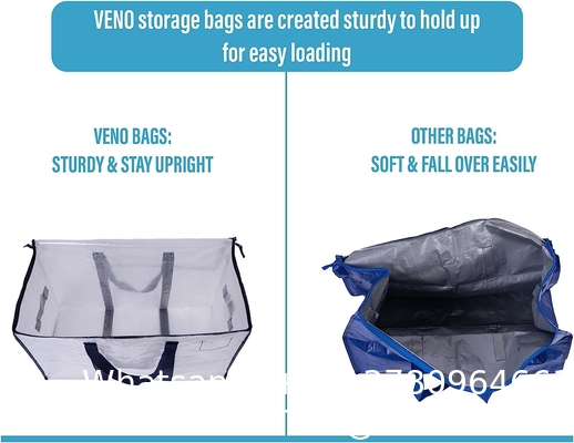 Heavy Duty Extra Large Clear Moving Bags W/Backpack Straps Strong Handles & Zippers, Storage Totes For Space Saving