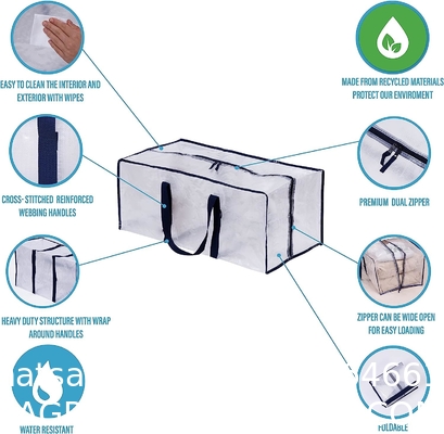 Heavy Duty Extra Large Clear Moving Bags W/Backpack Straps Strong Handles & Zippers, Storage Totes For Space Saving