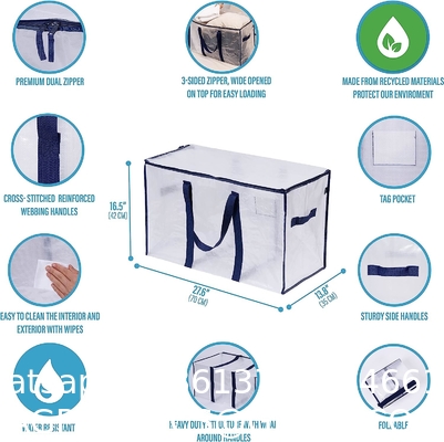 Heavy Duty Extra Large Clear Moving Bags W/Backpack Straps Strong Handles & Zippers, Storage Totes For Space Saving