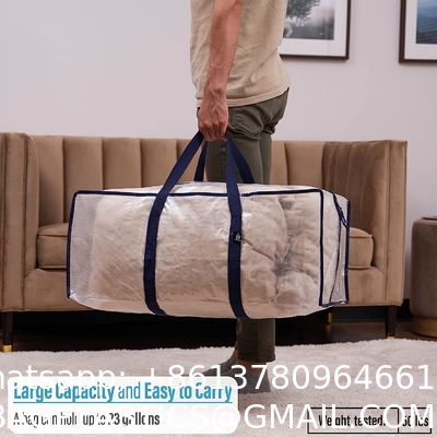 Heavy Duty Extra Large Clear Moving Bags W/Backpack Straps Strong Handles & Zippers, Storage Totes For Space Saving