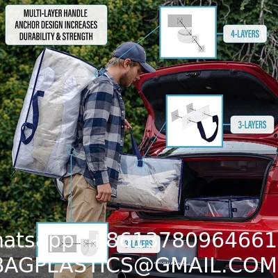 Heavy Duty Extra Large Clear Moving Bags W/Backpack Straps Strong Handles & Zippers, Storage Totes For Space Saving