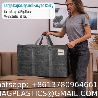 Heavy Duty Extra Large Clear Moving Bags W/Backpack Straps Strong Handles & Zippers, Storage Totes For Space Saving