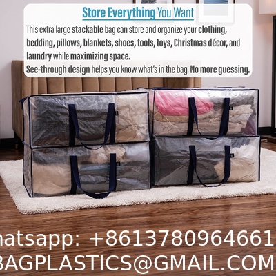 Heavy Duty Extra Large Clear Moving Bags W/Backpack Straps Strong Handles & Zippers, Storage Totes For Space Saving
