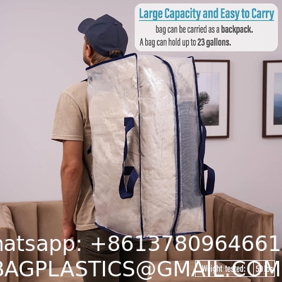 Heavy Duty Extra Large Clear Moving Bags W/Backpack Straps Strong Handles & Zippers, Storage Totes For Space Saving