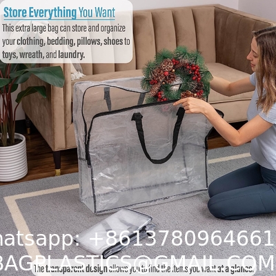 Heavy Duty Extra Large Clear Moving Bags W/Backpack Straps Strong Handles & Zippers, Storage Totes For Space Saving