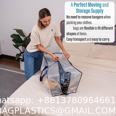 Heavy Duty Extra Large Clear Moving Bags W/Backpack Straps Strong Handles & Zippers, Storage Totes For Space Saving