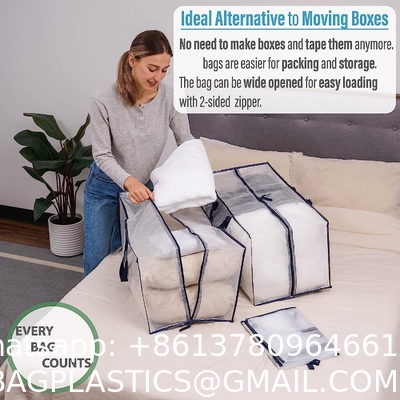 Heavy Duty Extra Large Clear Moving Bags W/Backpack Straps Strong Handles & Zippers, Storage Totes For Space Saving