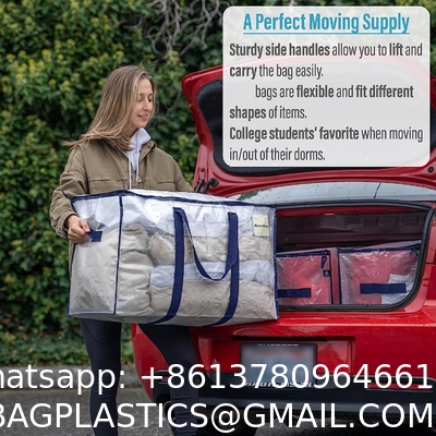 Heavy Duty Extra Large Clear Moving Bags W/Backpack Straps Strong Handles & Zippers, Storage Totes For Space Saving