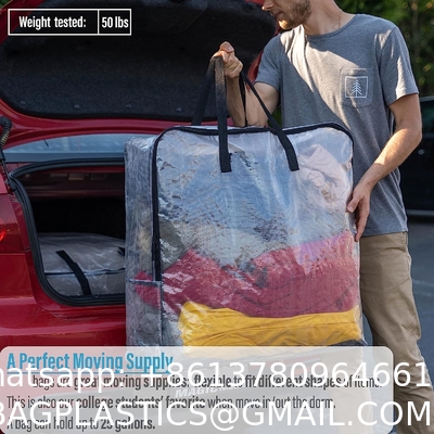 Heavy Duty Extra Large Clear Moving Bags W/Backpack Straps Strong Handles & Zippers, Storage Totes For Space Saving