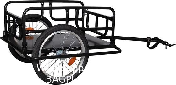 Foldable Bike Cargo Trailer with Bike Hitch, Bicycle Wagon Trailer with 16" Wheels & Reflectors, Large Loading