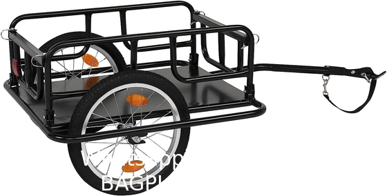 Foldable Bike Cargo Trailer with Bike Hitch, Bicycle Wagon Trailer with 16" Wheels & Reflectors, Large Loading