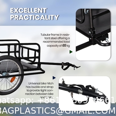 Foldable Bike Cargo Trailer with Bike Hitch, Bicycle Wagon Trailer with 16" Wheels & Reflectors, Large Loading