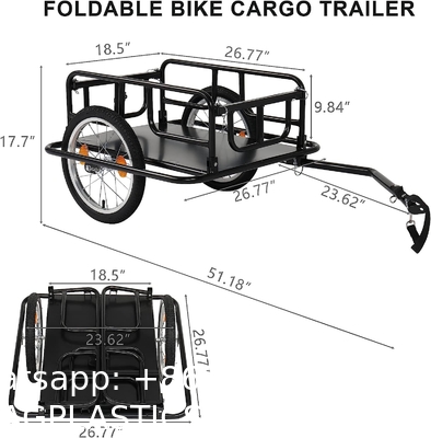 Foldable Bike Cargo Trailer with Bike Hitch, Bicycle Wagon Trailer with 16" Wheels & Reflectors, Large Loading