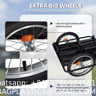 Foldable Bike Cargo Trailer with Bike Hitch, Bicycle Wagon Trailer with 16" Wheels & Reflectors, Large Loading