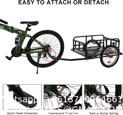 Foldable Bike Cargo Trailer with Bike Hitch, Bicycle Wagon Trailer with 16" Wheels & Reflectors, Large Loading