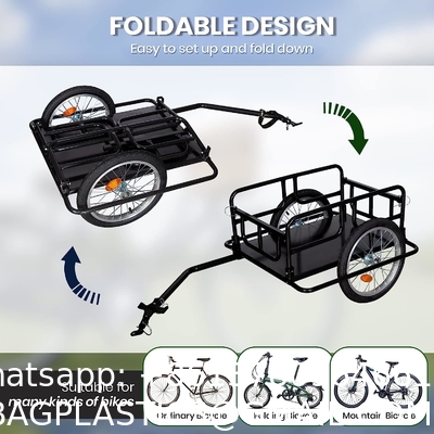 Foldable Bike Cargo Trailer with Bike Hitch, Bicycle Wagon Trailer with 16" Wheels & Reflectors, Large Loading