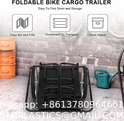 Foldable Bike Cargo Trailer with Bike Hitch, Bicycle Wagon Trailer with 16" Wheels & Reflectors, Large Loading