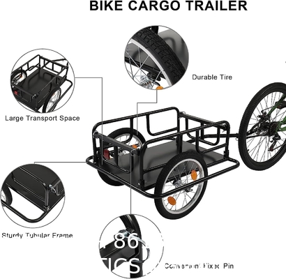 Foldable Bike Cargo Trailer with Bike Hitch, Bicycle Wagon Trailer with 16" Wheels & Reflectors, Large Loading