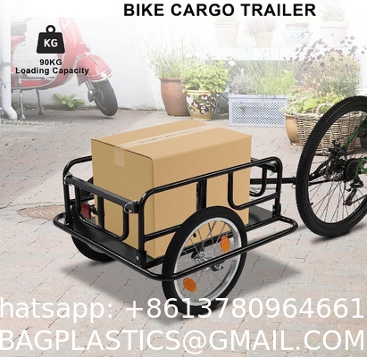 Foldable Bike Cargo Trailer with Bike Hitch, Bicycle Wagon Trailer with 16" Wheels & Reflectors, Large Loading