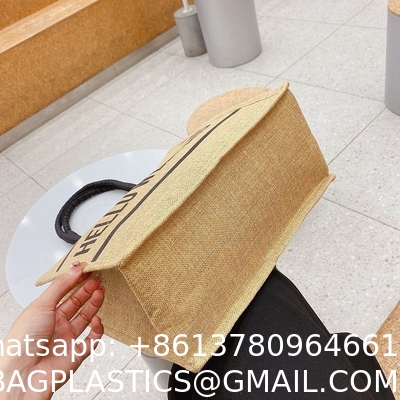 New Style Jute Nylon Briefcase Document Bag Letter Cloth Bag Large Capacity Shoulder Messenger Simple Commuter Handbag