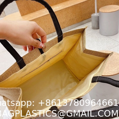 New Style Jute Nylon Briefcase Document Bag Letter Cloth Bag Large Capacity Shoulder Messenger Simple Commuter Handbag