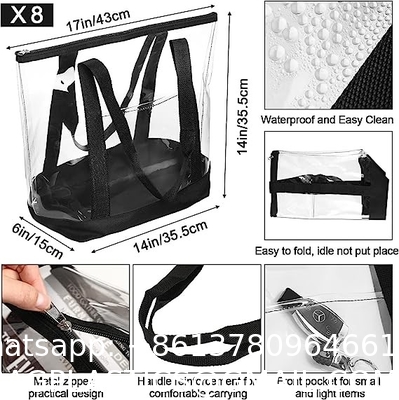 Clear Tote Bags PVC Shoulder Handbag Security Approved See Through Bag With Zipper Closure For Travel Work