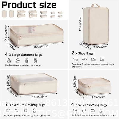 Travel Luggage Packing Organizers With Laundry Bag, Compression Storage Shoe Bag, Makeup Bag, Clothing Underwear Bag