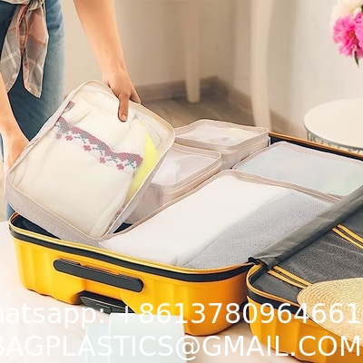 Travel Luggage Packing Organizers With Laundry Bag, Compression Storage Shoe Bag, Makeup Bag, Clothing Underwear Bag