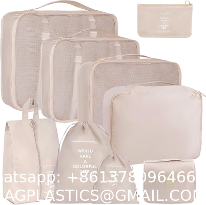 Travel Luggage Packing Organizers With Laundry Bag, Compression Storage Shoe Bag, Makeup Bag, Clothing Underwear Bag
