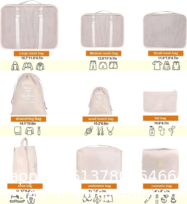 Travel Luggage Packing Organizers With Laundry Bag, Compression Storage Shoe Bag, Makeup Bag, Clothing Underwear Bag