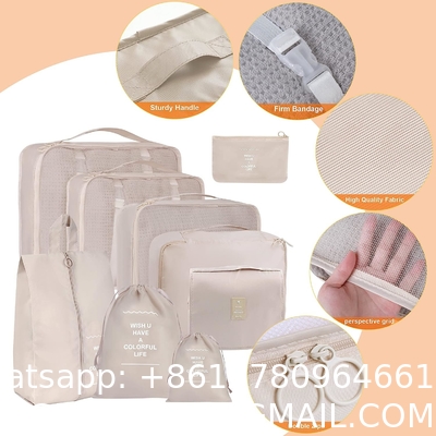 Travel Luggage Packing Organizers With Laundry Bag, Compression Storage Shoe Bag, Makeup Bag, Clothing Underwear Bag